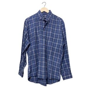 Burberry London Mens Blue Plaid Button Down Shirt Made in USA Size L